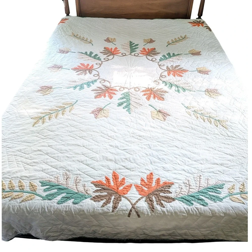 Handmade Autumn Leaf Quilt Cottagecore Americana Folk Art Vintage Fall Farmhouse